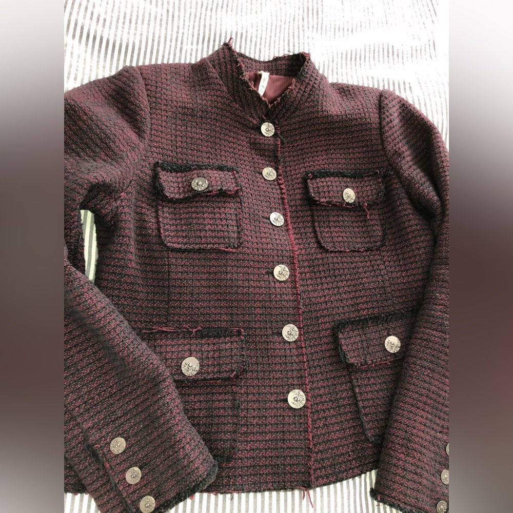 Willow and Clay Tweed Raw Edged Military Style Blazer VGUC Size Large